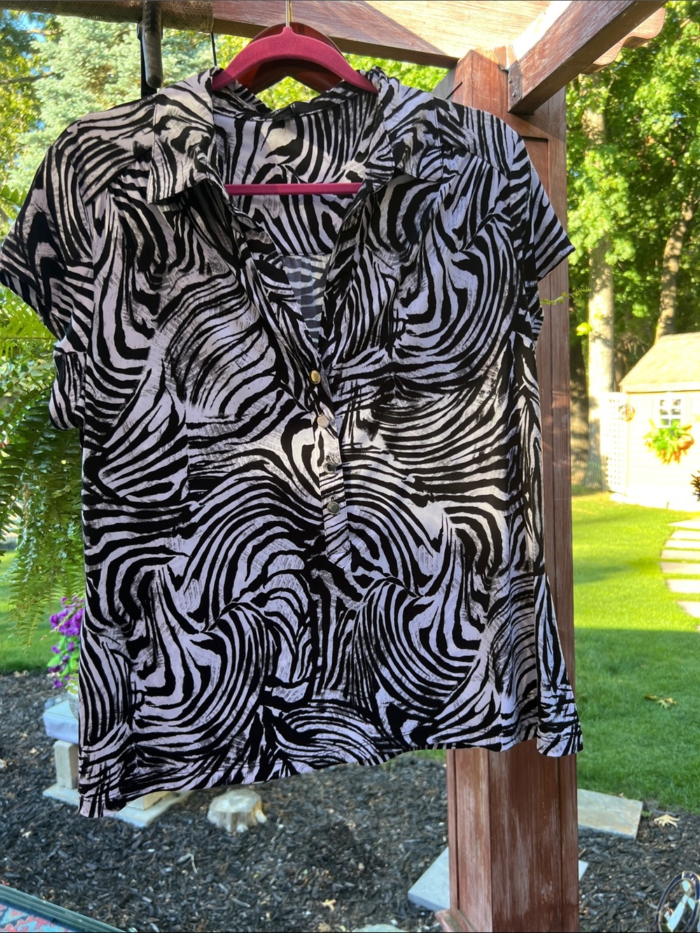 Alfani Black & White Zebra-Print Short-Sleeve Blouse